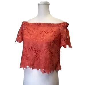 White House black market Off-The-Shoulder lace crop Blouse orange short sleeve
